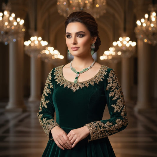 Luxurious Emerald Green Crystal Necklace Set - Royal Leaf Design Bridal Jewelry with 5-Year Warranty