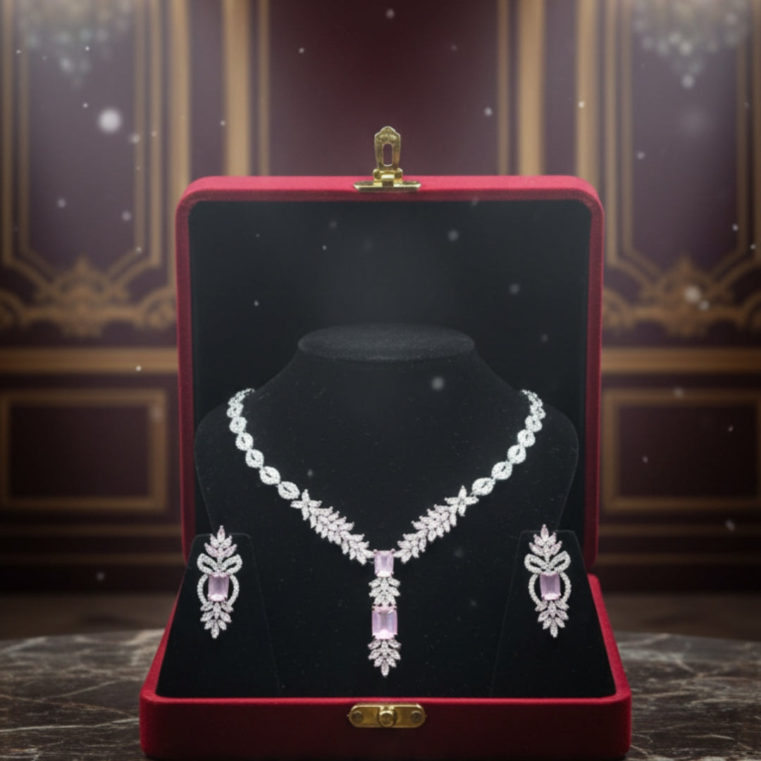 Luxurious Emerald Green Crystal Necklace Set - Royal Leaf Design Bridal Jewelry with 5-Year Warranty