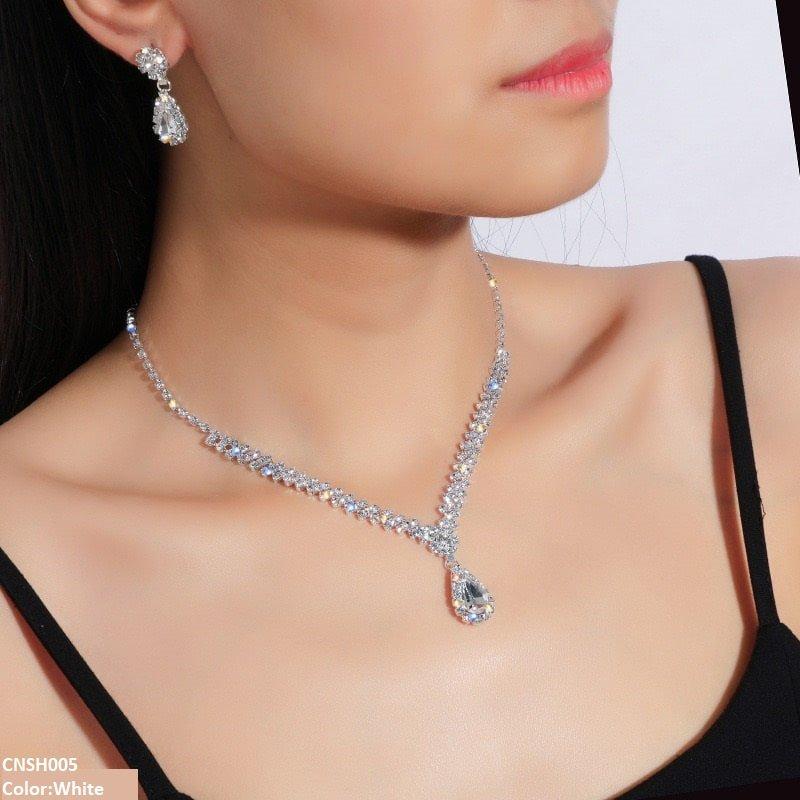 Necklace & Earring Set – White Rhinestone Bridal Jewelry
